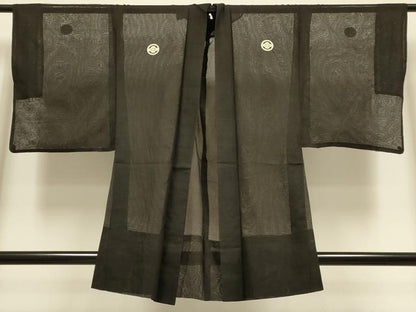 平和屋着物▽男性　黒紋付　羽織　スリーシーズン　春夏秋　塵除け　正絹　逸品　DABI4266du