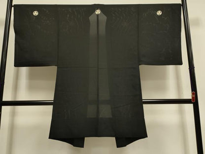平和屋着物▽男性　黒紋付　長羽織　スリーシーズン　春夏秋　塵除け　絽　正絹　逸品　DABI4267du