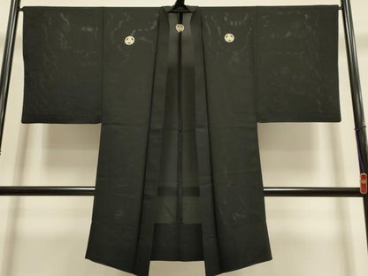 平和屋着物▽男性　黒紋付　長羽織　スリーシーズン　春夏秋　塵除け　絽　正絹　逸品　DABI4267du