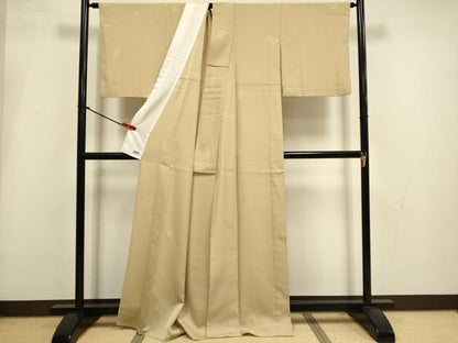 平和屋着物▽色無地　単衣　花丸地紋　コルク色　高島屋扱い　洗える着物　DABI4271du