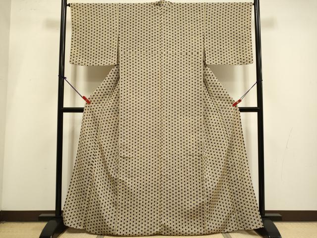 平和屋着物▽小紋　単衣　麻の葉文様　洗える着物　DABI4278du