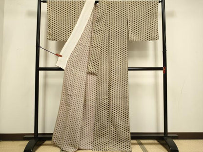 平和屋着物▽小紋　単衣　麻の葉文様　洗える着物　DABI4278du