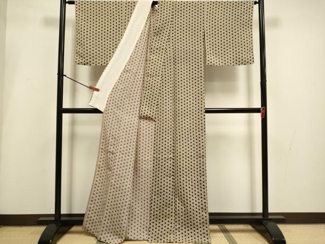 平和屋着物▽小紋　単衣　麻の葉文様　洗える着物　DABI4278du