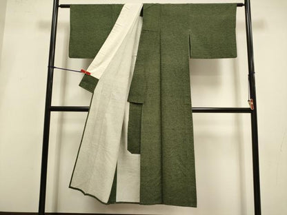 平和屋着物▽江戸小紋　単衣　草花文　お召縮緬　正絹　逸品　DABI4281du