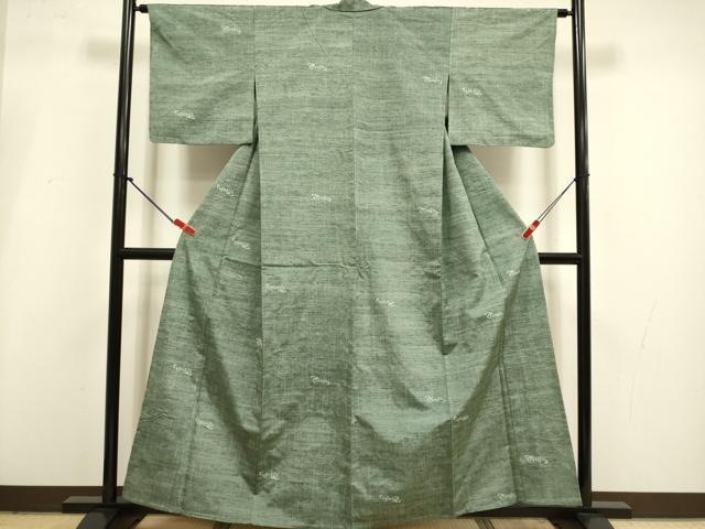 平和屋着物▽上質な紬 　単衣　 流水文　正絹　逸品　未使用　DABI4283du
