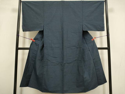 平和屋着物▽男性　紬　単衣　濃い藍鉄色　正絹　逸品　DABI4285du