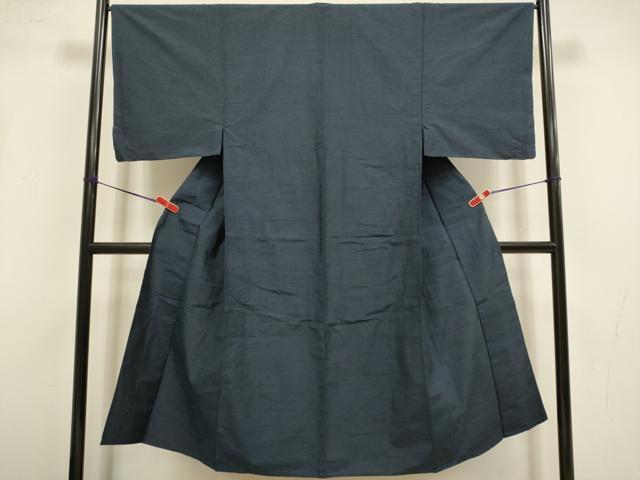平和屋着物▽男性　紬　単衣　濃い藍鉄色　正絹　逸品　DABI4285du