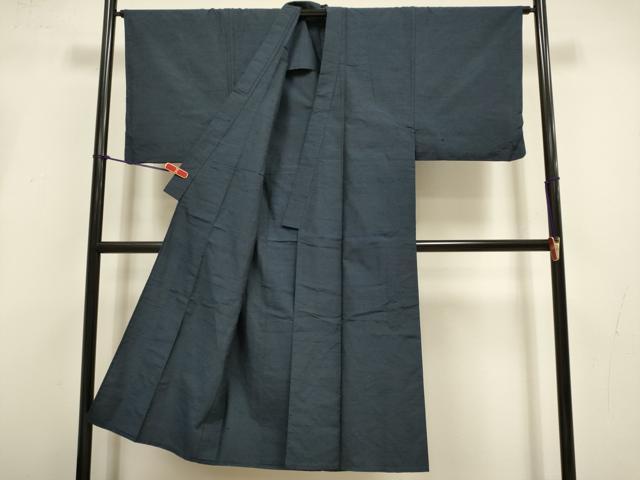 平和屋着物▽男性　紬　単衣　濃い藍鉄色　正絹　逸品　DABI4285du