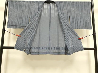 平和屋着物▽道行コート　スリーシーズン　春夏秋　塵除け　変わり縞　濃い薄鼠色　DABI4293du