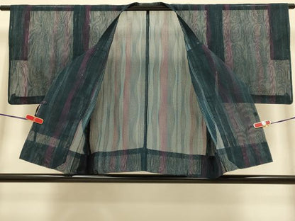 平和屋着物▽道行コート　スリーシーズン　春夏秋　塵除け　変わり縞　正絹　逸品　DABI4296du