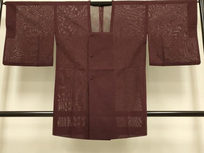 平和屋着物▽道行コート　スリーシーズン　春夏秋　塵除け　花唐草文　バーガンディー色　松坂屋扱い　ロング丈　正絹　逸品　DABI4303du