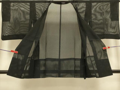 平和屋着物▽道行コート　スリーシーズン　春夏秋　塵除け　黒地　正絹　逸品　DABI4305du