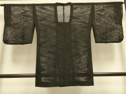 平和屋着物▽道行コート　スリーシーズン　春夏秋　塵除け　幾何学文様　黒地　正絹　逸品　DABI4306du