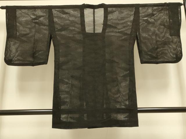 平和屋着物▽道行コート　スリーシーズン　春夏秋　塵除け　幾何学文様　黒地　正絹　逸品　DABI4306du
