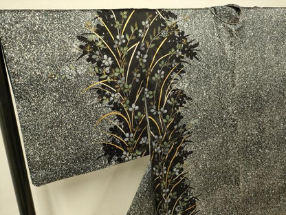 平和屋着物●訪問着　扇面花文　シルエット　たたき染め　金銀彩　正絹　逸品　DABI4308du
