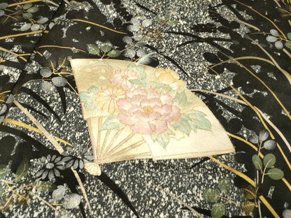 平和屋着物●訪問着　扇面花文　シルエット　たたき染め　金銀彩　正絹　逸品　DABI4308du