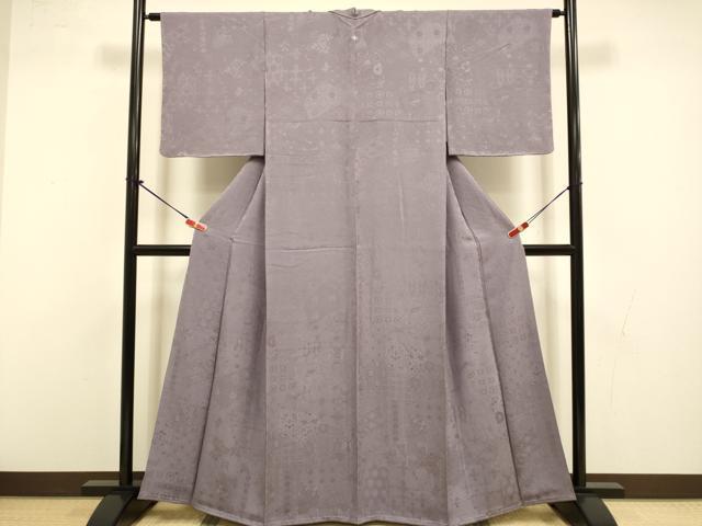 平和屋着物●上質な色無地　切嵌吉祥地紋　濃い梅鼠色　正絹　逸品　未使用　DABI4311du