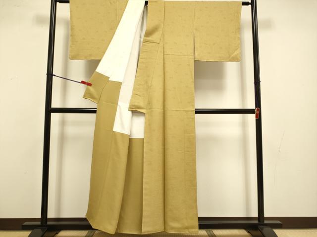 平和屋着物●上質な色無地　草花地紋　飴色　正絹　逸品　未使用　DABI4315du