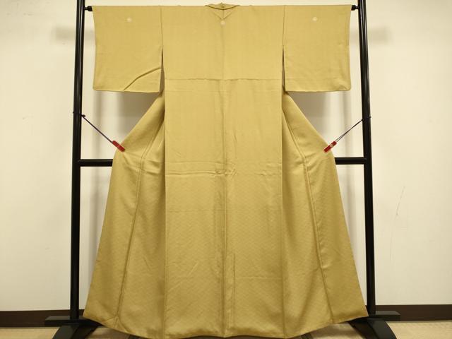 平和屋着物●上質な色無地　網目地紋　黄橡色　正絹　逸品　DABI4317du