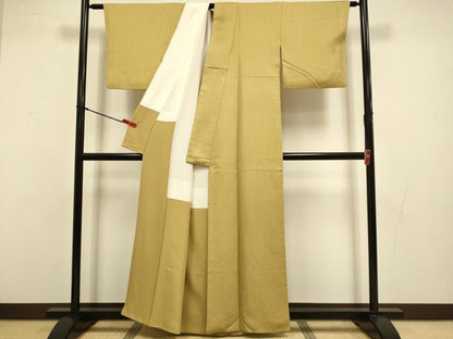 平和屋着物●上質な色無地　網目地紋　黄橡色　正絹　逸品　DABI4317du