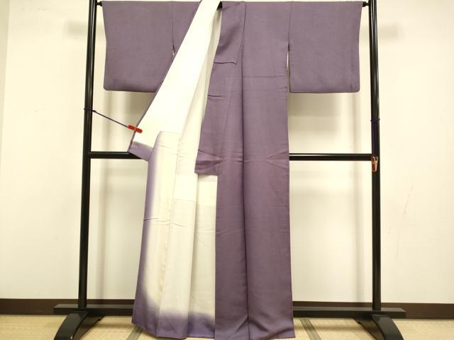平和屋着物●上質な色無地　霞地紋　葡萄鼠色　正絹　逸品　DABI4318du