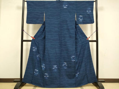平和屋着物●訪問着　紬地　絞り　舞花文　正絹　逸品　DABI4320du