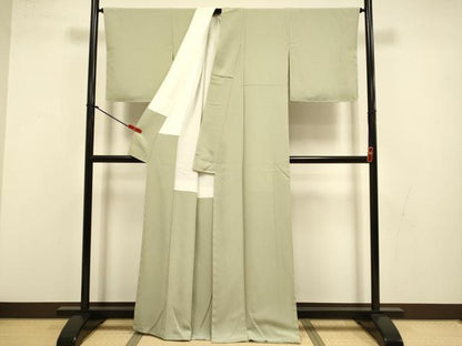 平和屋着物●上質な色無地　利休色　正絹　逸品　DABI4324du