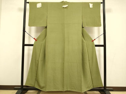 平和屋着物●上質な色無地　濃い黄海松茶色　正絹　逸品　未使用　DABI4327du