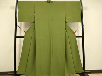 平和屋着物●上質な色無地　海松色　正絹　逸品　DABI4328du