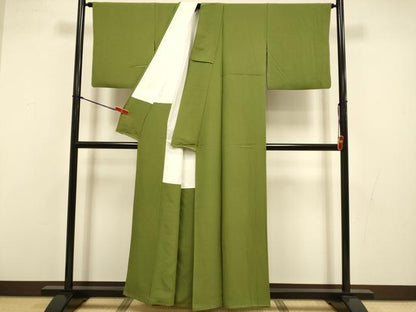 平和屋着物●上質な色無地　海松色　正絹　逸品　DABI4328du