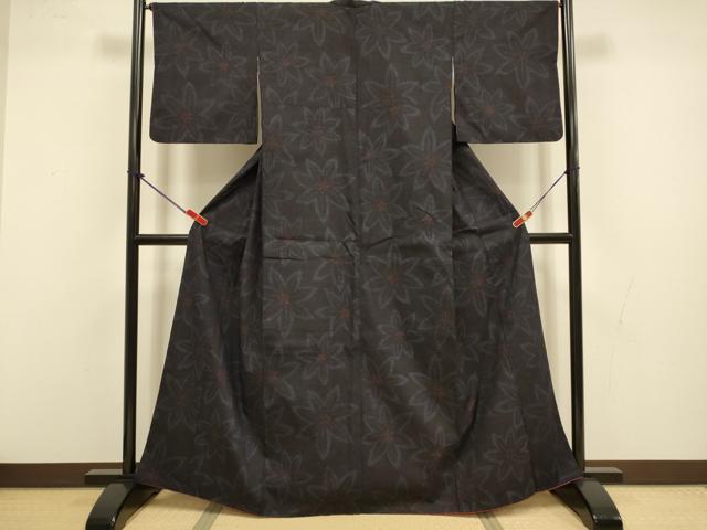 平和屋着物●結城紬　80亀甲　舞花文　正絹　逸品　DABI4330du