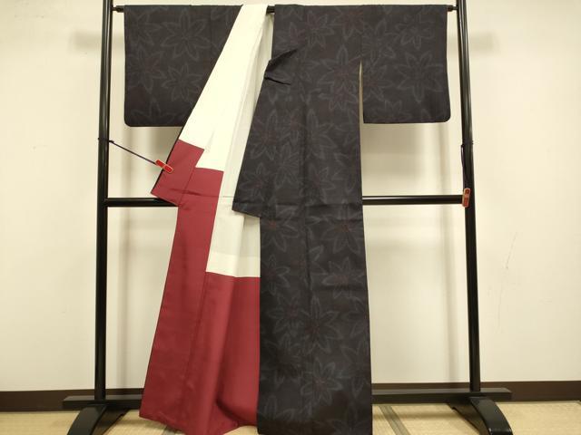 平和屋着物●結城紬　80亀甲　舞花文　正絹　逸品　DABI4330du