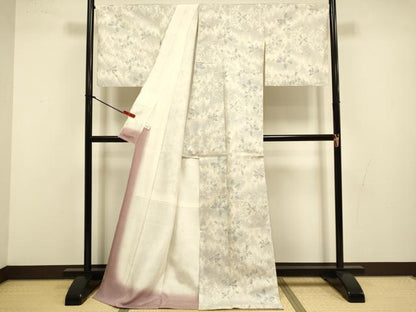 平和屋着物●本場大島紬　白大島　9マルキ　草花文　ロング丈　正絹　逸品　DABI4332du