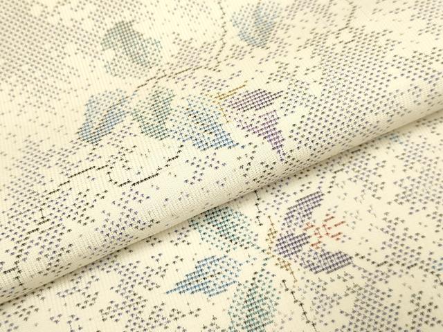 平和屋着物●本場大島紬　白大島　9マルキ　草花文　ロング丈　正絹　逸品　DABI4332du