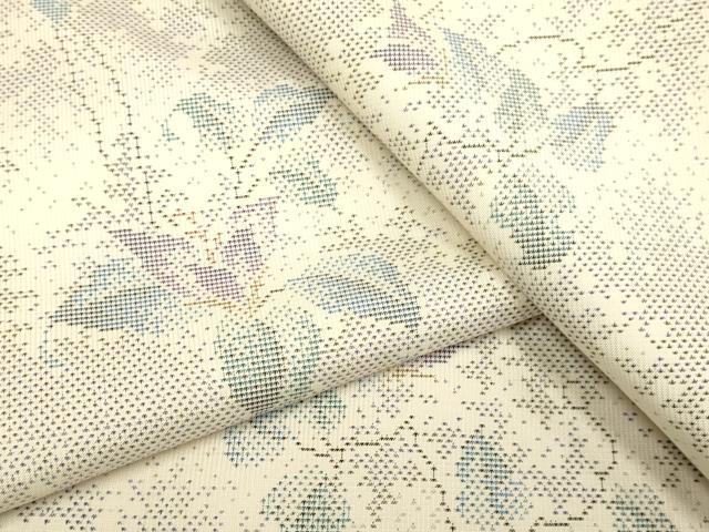 平和屋着物●本場大島紬　白大島　9マルキ　草花文　ロング丈　正絹　逸品　DABI4332du