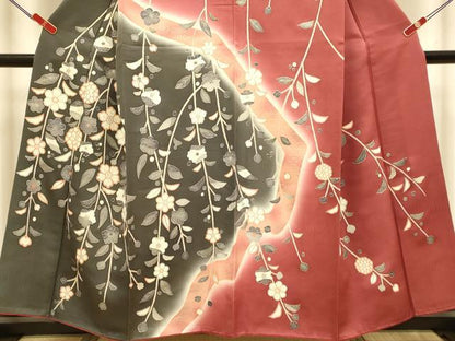 平和屋着物●訪問着　枝垂れ花文　暈し染め　銀彩　ますいわ屋扱い　正絹　逸品　DABI4334du