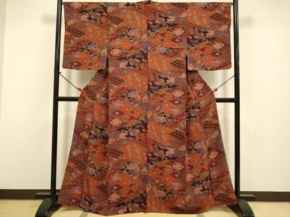 平和屋着物●上質な小紋　草花文　鬼しぼ縮緬　正絹　逸品　DABI4336du