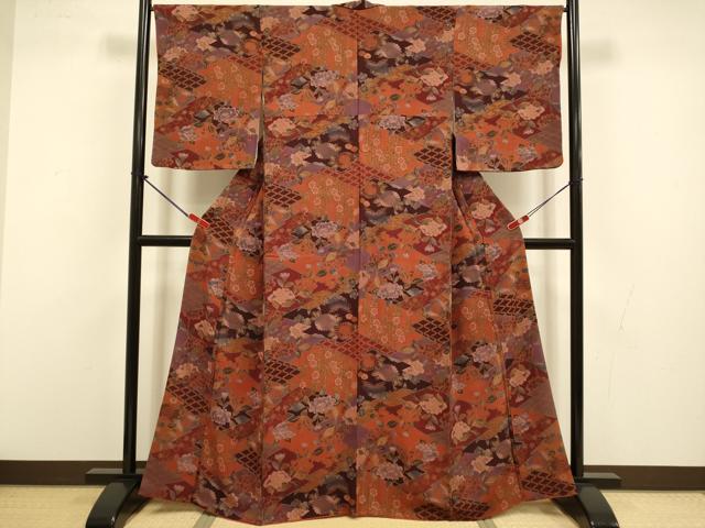 平和屋着物●上質な小紋　草花文　鬼しぼ縮緬　正絹　逸品　DABI4336du