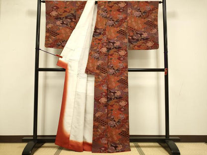 平和屋着物●上質な小紋　草花文　鬼しぼ縮緬　正絹　逸品　DABI4336du