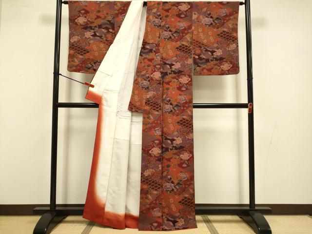 平和屋着物●上質な小紋　草花文　鬼しぼ縮緬　正絹　逸品　DABI4336du