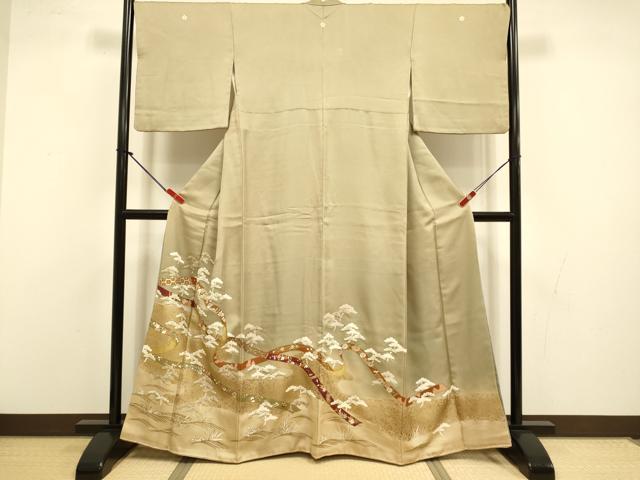 平和屋着物●豪華色留袖　駒刺繍　宝尽くし松文　金彩　正絹　逸品　DABI4338du