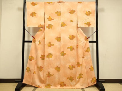 平和屋着物●上質な小紋　草葉文　暈し染め　地紋起こし　正絹　逸品　DABI4343du