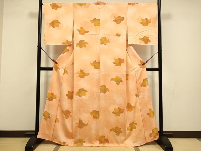 平和屋着物●上質な小紋　草葉文　暈し染め　地紋起こし　正絹　逸品　DABI4343du