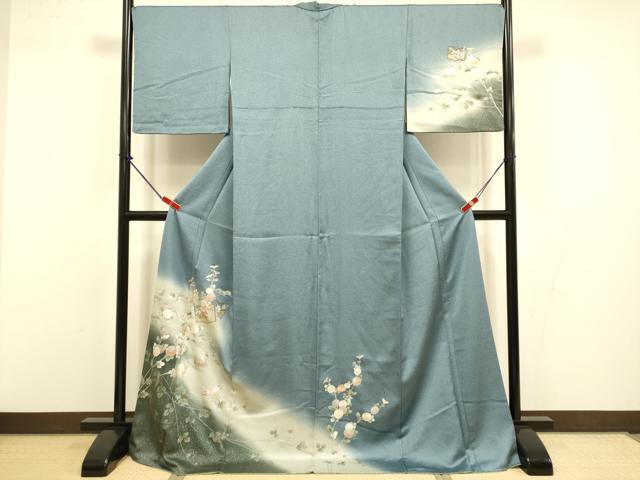 平和屋着物●中国三大刺繍　スワトウ刺繍　汕頭刺繍　訪問着　冊子花文　暈し染め　金彩　ロング丈　正絹　逸品　DABI4344du