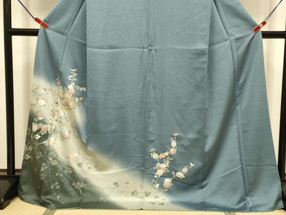 平和屋着物●中国三大刺繍　スワトウ刺繍　汕頭刺繍　訪問着　冊子花文　暈し染め　金彩　ロング丈　正絹　逸品　DABI4344du