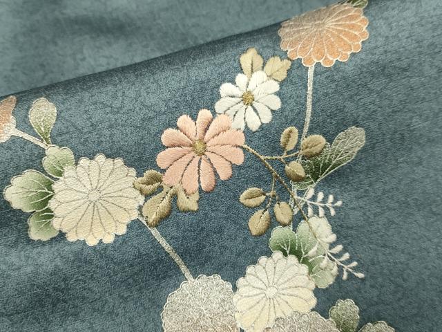 平和屋着物●中国三大刺繍　スワトウ刺繍　汕頭刺繍　訪問着　冊子花文　暈し染め　金彩　ロング丈　正絹　逸品　DABI4344du