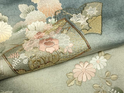 平和屋着物●中国三大刺繍　スワトウ刺繍　汕頭刺繍　訪問着　冊子花文　暈し染め　金彩　ロング丈　正絹　逸品　DABI4344du