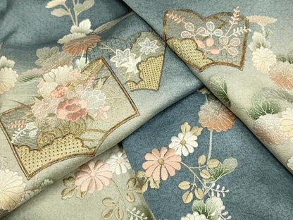 平和屋着物●中国三大刺繍　スワトウ刺繍　汕頭刺繍　訪問着　冊子花文　暈し染め　金彩　ロング丈　正絹　逸品　DABI4344du