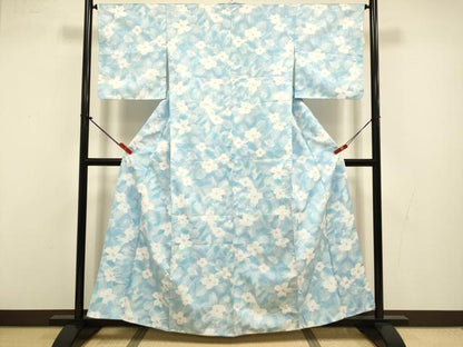 平和屋着物●小紋　草花文　暈し染め　洗える着物　未使用　DABI4348du
