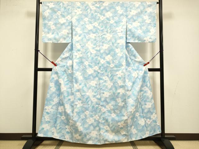 平和屋着物●小紋　草花文　暈し染め　洗える着物　未使用　DABI4348du